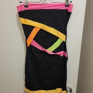 Black.Pink.Yellow.Green.Orange Strapless Dress with Cutout NWT Size M
